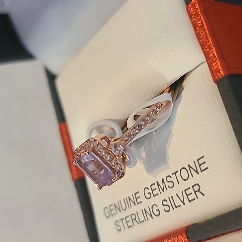 ROSE GOLD GENUINE AMETHYST STERLING SILVER 18" PENDANT & MATCHING RING - Picture 5 of 15